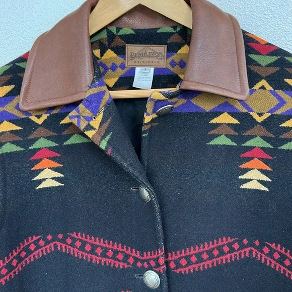 Pendleton maxi coat, wool with leather collar - Picture 2 of 9